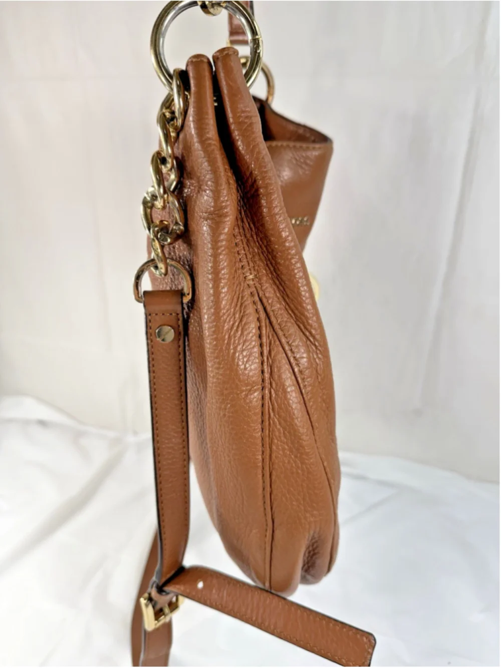 MICHAEL KORS BEDFORD LUGGAGE BROWN LEATHER LARGE CHAIN HOBO SHOULDER BAG